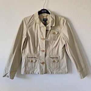 American Eagle Button Front‎ Khaki Military Style Jacket Beige Sz L Women